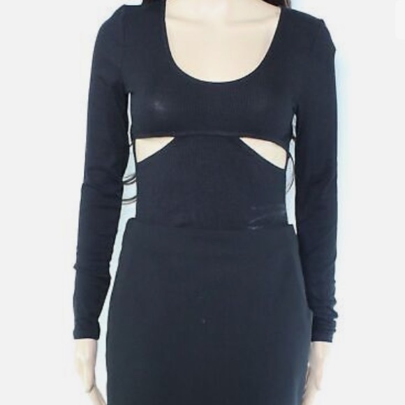 Tops - Recens Black Long Sleeve Cut Out Bodysuit